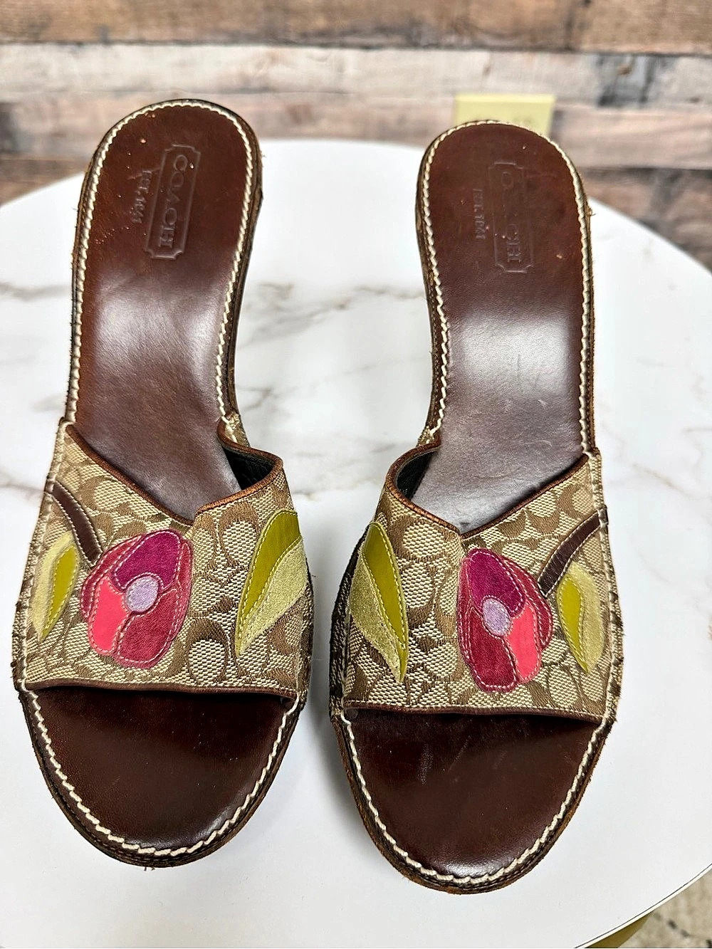 Coach Vintage Coral Canvas Sandals 9